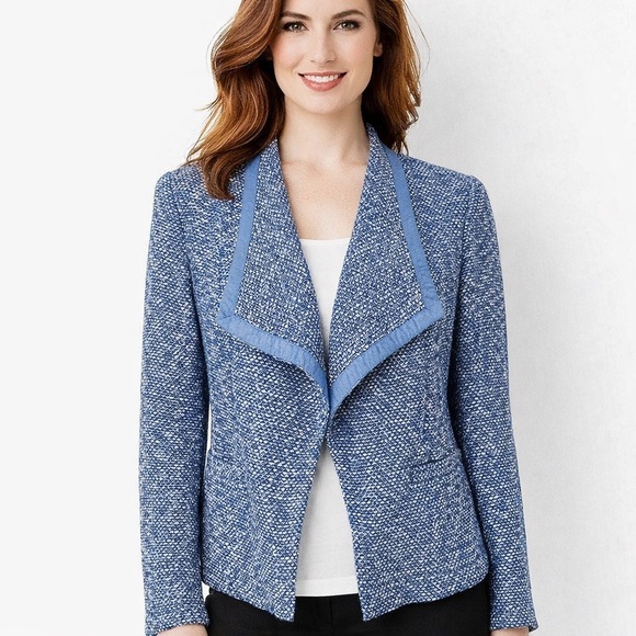 Talbots Jackets & Blazers - Talbots Blue White Tweed Open Front Blazer Jacket Small Boucle Career Office